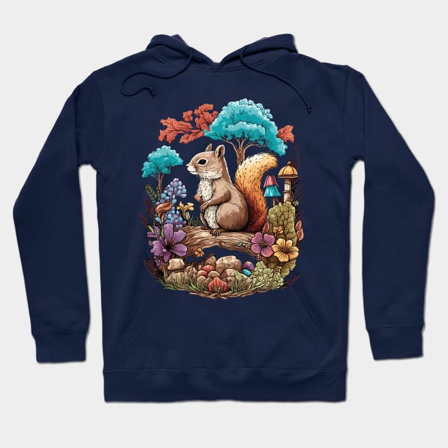 Cute Cottagecore Squirrel & Flowers Hoodie by Sun Elk